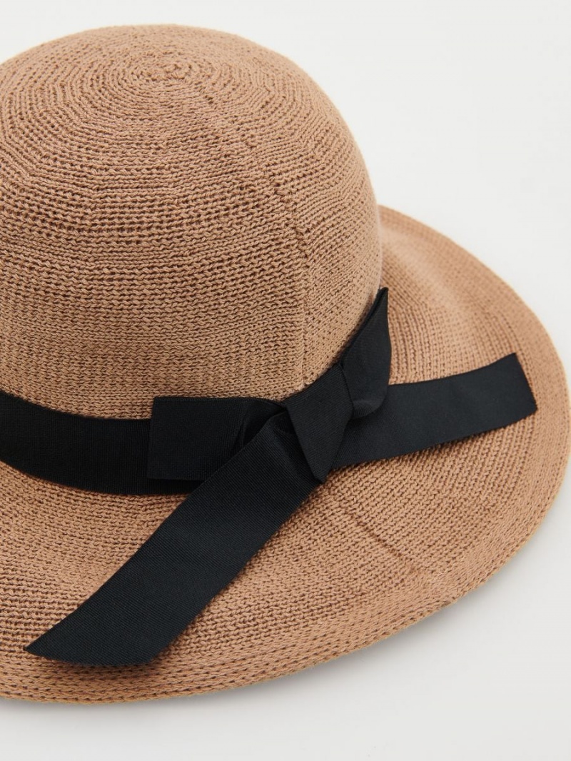 Reserved Woven hat with bow Beżowe | PYDILRV-28