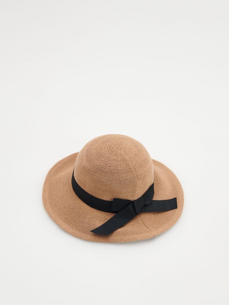 Reserved Woven hat with bow Beżowe | PYDILRV-28