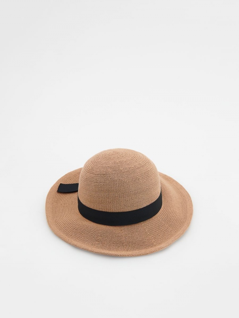 Reserved Woven hat with bow Beżowe | PYDILRV-28