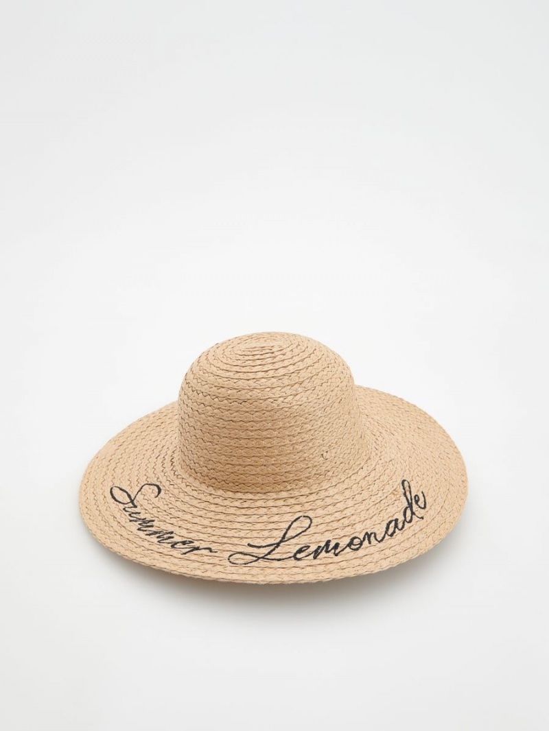 Reserved Woven hat with slogan Beżowe | BTKLNCG-32