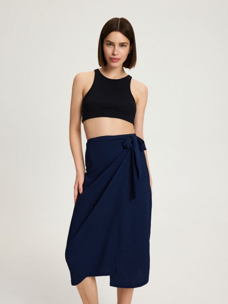 Reserved Wrap front midi skirt Granatowe | CDGMFPU-65