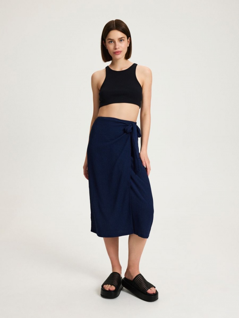 Reserved Wrap front midi skirt Granatowe | CDGMFPU-65